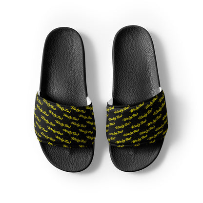 Slides - Black Logo Pattern